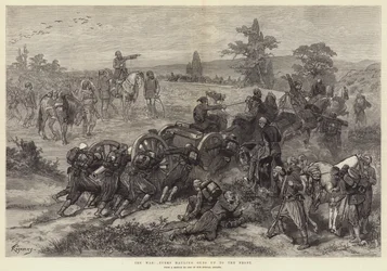 La guerra, los turcos arrastrando cañones al frente