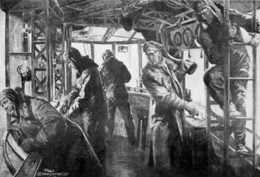 Área de mando a bordo de un Zeppelin, flota aérea alemana, Primera Guerra Mundial, 1917
