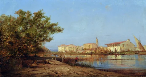 Mas a Martigues. Pintura de Félix ZIEM (1821-1911). Óleo sobre lienzo. Medidas: 29x55cm. Mención obligatoria: Colección fondation regards de Provence, Marsella