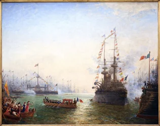 Toulon, visita del presidente Emile Loubet (1838-1929) a las alas francesa e italiana en abril de 1901. Pintura de Felix Ziem (1821-1911)