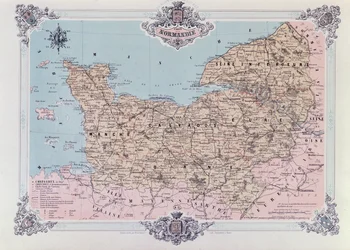Mapa de Normandía, del primer volumen de La Normandie Illustree, grabado por Charpentier, publicado en Nantes 1852