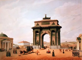 El Arco de Triunfo en la Plaza Tverskaya en Moscú, impresa por Lemercier, París, 1840s