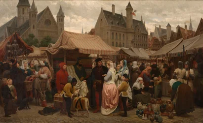Una feria en Gante en la Edad Media (óleo sobre lienzo)