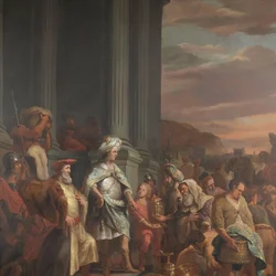 El rey Ciro entregando el tesoro saqueado del Templo de Jerusalén
