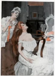 Mujer arreglándose el cabello, finales del siglo XIX-principios del siglo XX