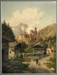 Paisaje alpino con un castillo