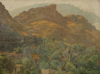 Vista de la ciudad de montaña de Mola cerca de Taormina