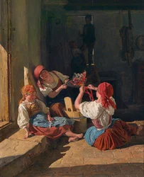 Niños decorando el sombrero de un conscripto, 1854