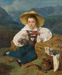 El conde Demetrius Apraxin de niño frente a un paisaje montañoso