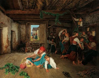 Preparando la celebración de la cosecha de vino, 1860