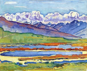 Estanque en Crans Montana (Crans-Montana) (Suiza). (Estanque largo Crans Montana). Pintura de Ferdinand Hodler (1853-1918), óleo sobre lienzo