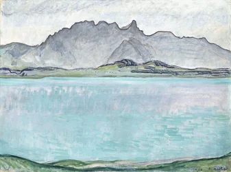 Thunersee con las montañas Stockhorn, 1910
