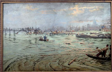 Vista del puente y del terraplén de la Estacade en París durante la gran inundación de 1910 Pintura de Ferdinand Joseph Gueldry (1858-1945) 1910. París, Museo Carnavalet. Cuidado. El uso de esta obra puede estar sujeto a una solicitud de autorización de te