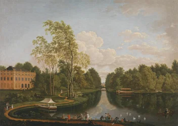 Vista hacia el sur sobre el lago superior de Schönbusch, el palacio de Schönbusch y el canal (Ciclo de Aschaffenburg)