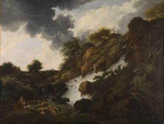 Paisaje montañoso con cascada