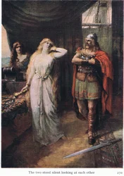 Los dos se miraron, ilustración de Las historias de las óperas de Wagner publicada por George Harrap & Co Ltd 1932