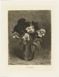 Violetas en un florero Flores (título en objeto)