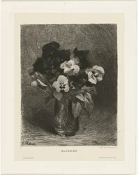 Violetas en un florero Flores (título en objeto)