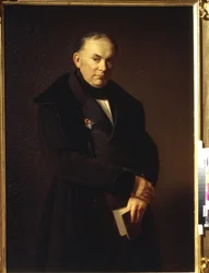 Portrait du poete Vasily Andreyevich Zhukovsky (1783-1852) (retrato del poeta V. Zhukovsky). Peinture de Ferdinand Theodor Hidebrandt (1804-1874), huile sur toile,1844. Arte alemán (Dusseldorf)