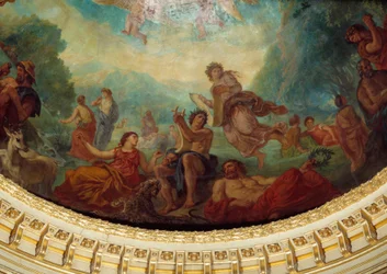 Descenso a los infiernos: “Orfeo, Safo a la izquierda y una Musa”. Detalle de la pintura de Eugène Delacroix (1798-1863) decorando la cúpula de la biblioteca del Senado, aprox. 1845. Palacio de Luxemburgo, París