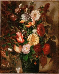 Flores en una maceta de barro (pintura sobre lienzo)