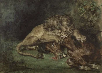 León devorando un caballo, c. 1844