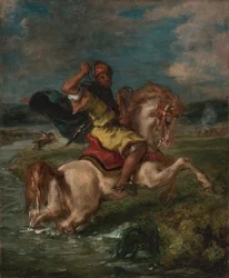 Jinete marroquí cruzando un vado, c.1850