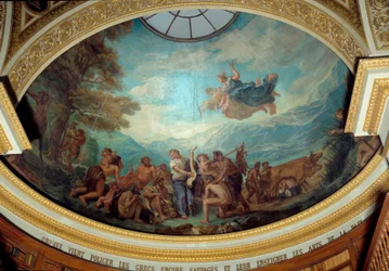Orfeo viene a civilizar a los griegos aún salvajes y enseñarles las artes de la paz Fresco de Eugène Delacroix (1798-1863) que decora la cúpula de la biblioteca de la Asamblea Nacional (Palais Bourbon) 1843 París