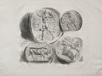 Hoja de cuatro medallas antiguas, 1825