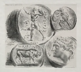 Hoja con Cuatro Medallas Antiguas, 1825