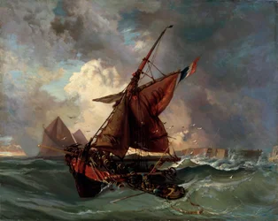 Barcos en un mar tormentoso, siglo XIX