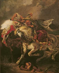 La batalla de Giaour y Hassan, según el poema de Byron «Le Giaour», 1835