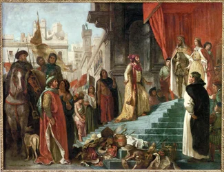 El regreso de Cristóbal Colón; su audiencia ante los Reyes Católicos Fernando e Isabel (óleo sobre lienzo)