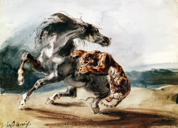 Tigre atacando a un caballo salvaje