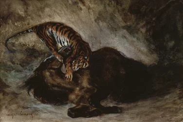 Tigre atacando a un caballo