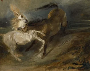 Dos caballos peleando en un paisaje tormentoso, c.1828