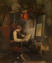 Joven artista en un estudio (óleo sobre tabla)