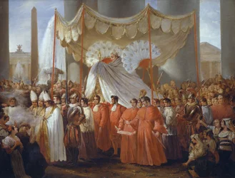 Procesión en la Plaza de San Pedro para la fiesta del Corpus Christi bajo el pontificado de Gregorio XVI