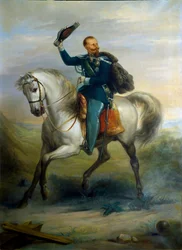 Retrato del Rey de Italia Vittorio Emanuele a caballo