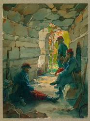 Soldados de infantería descansando, route de Vailly