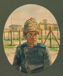 Retrato de un artillero ruso saliendo del hospital, Gustrow