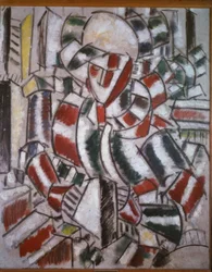 Mujer vestida de rojo y verde