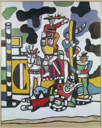 Composición con cinco payasos