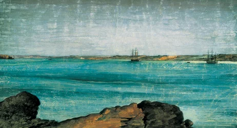Puerto Deseado, detalle. Ciudad y puerto pesquero de la Patagonia, en la provincia de Santa Cruz en Argentina. Dibujo de Fernando Brambila (1763-1832)