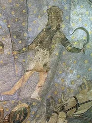 Un hombre con una hoz y una lanza, (detalle) del Cielo de Salamanca, c.1480-90