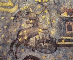 Época gótica. Cúpula del Zodíaco (1485) de Fernando Gallego (1440-1507). Siglo XV. Pinturas murales. Decoran la biblioteca de la Universidad de Salamanca, Castilla, España. Representa signos del zodiaco. Centauro. Símbolo de la constelación.