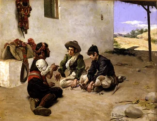Pícaros jugando a las cartas con un arriero,siglo XIX (pintura)