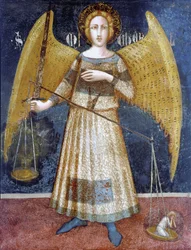Ángel sosteniendo una balanza, detalle