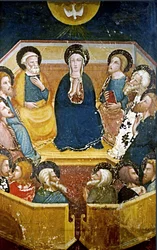 Virgen con los apóstoles detalle