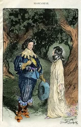 Ilustración de Filiberto Scarpelli (1870-1933) para la fábula "" Biancaneve "" (Blancanieves) de una colección de fábulas de los hermanos Grimm "" Blancanieves y otros cuentos "" aproximadamente de 1920.